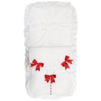 Plain White/Red Footmuff/Cosytoes With Large Bows & Lace